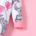 Baby Girl All Over Cartoon Elephant Print Pink Ruffle Long-sleeve Jumpsuit Pink