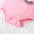 2pcs Baby Girl Eyelash and Letter Print Pink Short-sleeve Romper with Leopard Splicing Trousers Set Pink