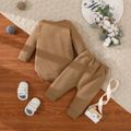 2pcs Baby Boy/Girl Solid Textured Long-sleeve Romper and Trousers Set Khaki