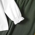 2-piece Kid Girl Button Design Long Ruffle-sleeve White Blouse and Bowknot Design Dark Green Wide Leg Pants Set Dark Green