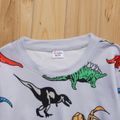 2-piece Kid Boy Animal Dinosaur Print Pullover Sweatshirt and Elasticized Pants Set Grey image 3