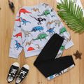 2-piece Kid Boy Animal Dinosaur Print Pullover Sweatshirt and Elasticized Pants Set Grey image 2
