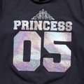 2-piece Kid Girl Laser Crown Letter Number Print Hoodie Sweatshirt and Side Glitter Design Pants Set Navy