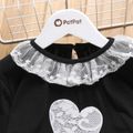 Kid Girl Faux-two Lace Design Heart Pattern Long-sleeve Blouse Black