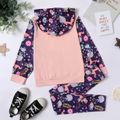 2-piece Kid Girl Floral Print Pocket Design Hoodie Sweatshirt and Elasticized Leggings Set Pink