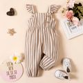 Baby Girl 100% Cotton Solid/Striped/Floral-print Sleeveless Ruffle Jumpsuit Apricot image 1