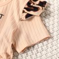 Toddler Girl Ruffled Letter Leopard Print Bowknot Design Short-sleeve Dress Apricot