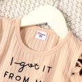 Toddler Girl Ruffled Letter Leopard Print Bowknot Design Short-sleeve Dress Apricot