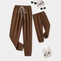 Coffee Thickened Fleece Lined Elasticized Waist Joggers Pants for Mom and Me Coffee