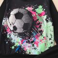 2-piece Kid Boy Football Painting  Print Black Sweatshirt and Elasticized Pants Set Black