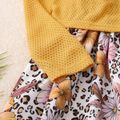 2-piece Kid Girl Floral Print Cami Dress and Hollow out Yellow Cardigan Set Apricot