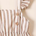 Baby Girl 100% Cotton Solid/Striped/Floral-print Sleeveless Ruffle Jumpsuit Apricot image 3