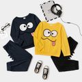 Kid Boy/Kid Girl Face Graphic Print Pullover Sweatshirt and Solid Color Elasticized Pants Set Yellow