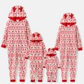 Christmas Print Family Matching 3D Antlers Thickened Hooded Long-sleeve Polar Fleece Onesies Pajamas Sets (Flame Resistant) Red/White