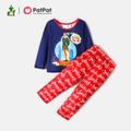 ELF Family Matching Christmas Figure Graphic Top and Letter Allover Pants Pajamas Sets Royal Blue