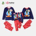 ELF Family Matching Christmas Figure Graphic Top and Letter Allover Pants Pajamas Sets Royal Blue
