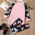 2-piece Kid Girl Butterfly Print Polka dots Bowknot Design Long-sleeve Top and Pants Set Pink