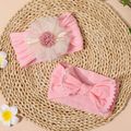 2-pack Bow Net Yarn Floral Design Headband for Girls Pink