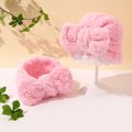 2-pack Baby / Toddler Solid Color Lambswool Bow Headband and Beanie Hat Set Pink