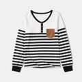 Family Matching White and Black Striped Round Neck Long-sleeve Tops BlackandWhite