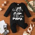 Baby Boy Letter Print Solid Waffle Long-sleeve Jumpsuit Black image 1