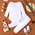 2pcs Baby Girl Letter and Love Heart Print Long-sleeve Romper with Trousers Set White image 3