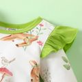 Baby Girl All Over Deer Print Green Ruffle Long-sleeve Jumpsuit Color block