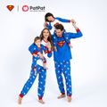 Superman Family Matching Super Logo Top and Allover Pants Pajamas Sets Blue