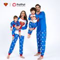 Superman Family Matching Super Logo Top and Allover Pants Pajamas Sets Blue