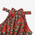 All Over Red Floral Print Halter Neck Off Shoulder Sleeveless Maxi Dress for Mom and Me Multi-color