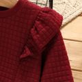 2pcs Baby Girl Solid Plaid Textured Long-sleeve Ruffle Pullover and Trousers Set Red