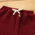 2pcs Baby Girl Solid Plaid Textured Long-sleeve Ruffle Pullover and Trousers Set Red