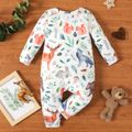 Baby Girl All Over Animal and Plant Print White Long-sleeve Jumpsuit White