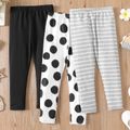 Toddler Girl Polka dots/Stripe/Black Fleece Lined Elasticized Leggings Light Grey