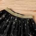 2-piece Toddler Girl Ruffled Long-sleeve Black Ribbed Top and Stars Embroidered Mesh Skirt Set Black