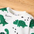 3pcs Baby Boy Cartoon Dinosaur and Letter Print Long-sleeve Pullover and Solid Trousers Set Green