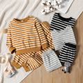 2-piece Toddler Boy Stripe Pullover Sweatshirt and Pants Set Brown
