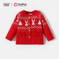 Looney Tunes Baby Girl Christmas Cotton Front Buttom Bowknot Coat Graphic Bodysuit and Tutu Pants Set Red image 1
