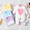 Heart Print Fluffy Long-sleeve White or Yellow or Purple or Blue Baby Jumpsuit White