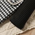2-piece Toddler Girl Turtleneck Long-sleeve Ribbed Black Sweater and Belted Plaid Tweed Overall Dress Set Black/White