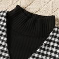 2-piece Toddler Girl Turtleneck Long-sleeve Ribbed Black Sweater and Belted Plaid Tweed Overall Dress Set Black/White