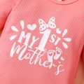 Mother's Day 2pcs Baby Girl Letter Print Pink Ribbed Long-sleeve Romper and Floral Trousers Set Color block