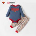 Superman 2-piece Baby Boy /Girl Logo Print Bodysuit and Allover Pants Set Bluish Grey
