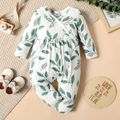 Baby Girl All Over Leaves Print Long-sleeve Snap-up Jumpsuit White