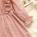 Toddler Girl Ruffled Dotted Swiss Design Long-sleeve Solid Color Dress Pink