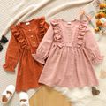 Toddler Girl Ruffled Dotted Swiss Design Long-sleeve Solid Color Dress Pink