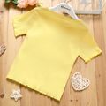Kid Girl Solid Color Ribbed Lettuce Trim Short-sleeve Tee Yellow