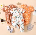 Baby Girl All Over Floral Print V Neck Short-sleeve Snap-up Jumpsuit White