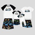 Family Matching Dinosaur and Letter Print Raglan Short-sleeve Pajamas Sets (Flame Resistant) ColorBlock