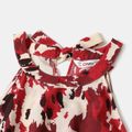 Family Matching All Over Red Mottled Print Halter Neck Sleeveless Dresses and Colorblock Short-sleeve Polo Shirts Sets Burgundy